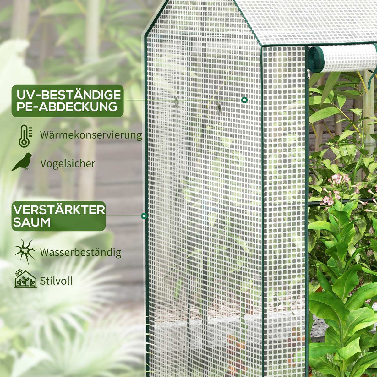 Foil greenhouse greenhouse with double door, windproof tomato house, white, 100x80x150cm