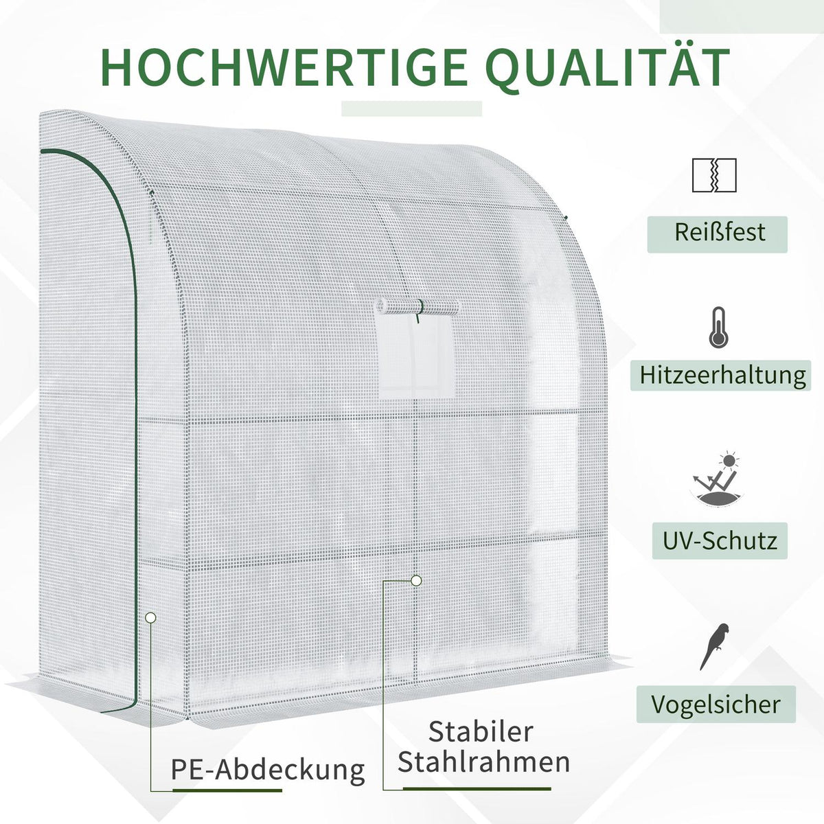Foil greenhouse tomato greenhouse 200x100x215cm with mesh windows and roll-up doors UV protection in white for plants and garden