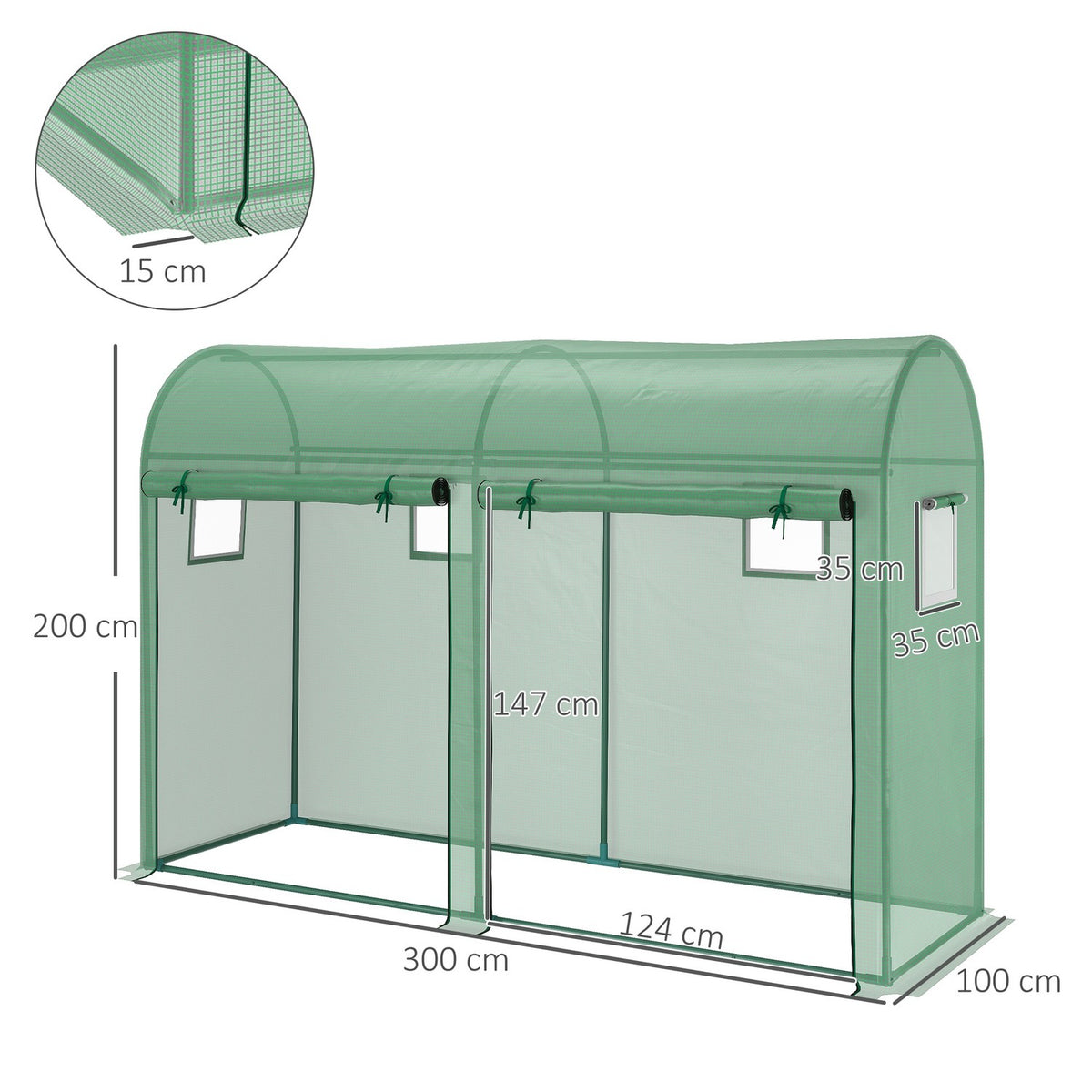 Foil greenhouse tomato greenhouse greenhouse 300 x 100 x 200 cm with 4 windows and 2 doors made of PE plastic and steel, ideal for garden