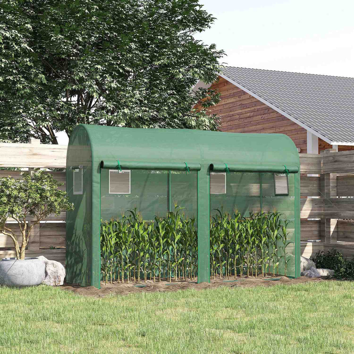 Foil greenhouse tomato greenhouse greenhouse 300 x 100 x 200 cm with 4 windows and 2 doors made of PE plastic and steel, ideal for garden