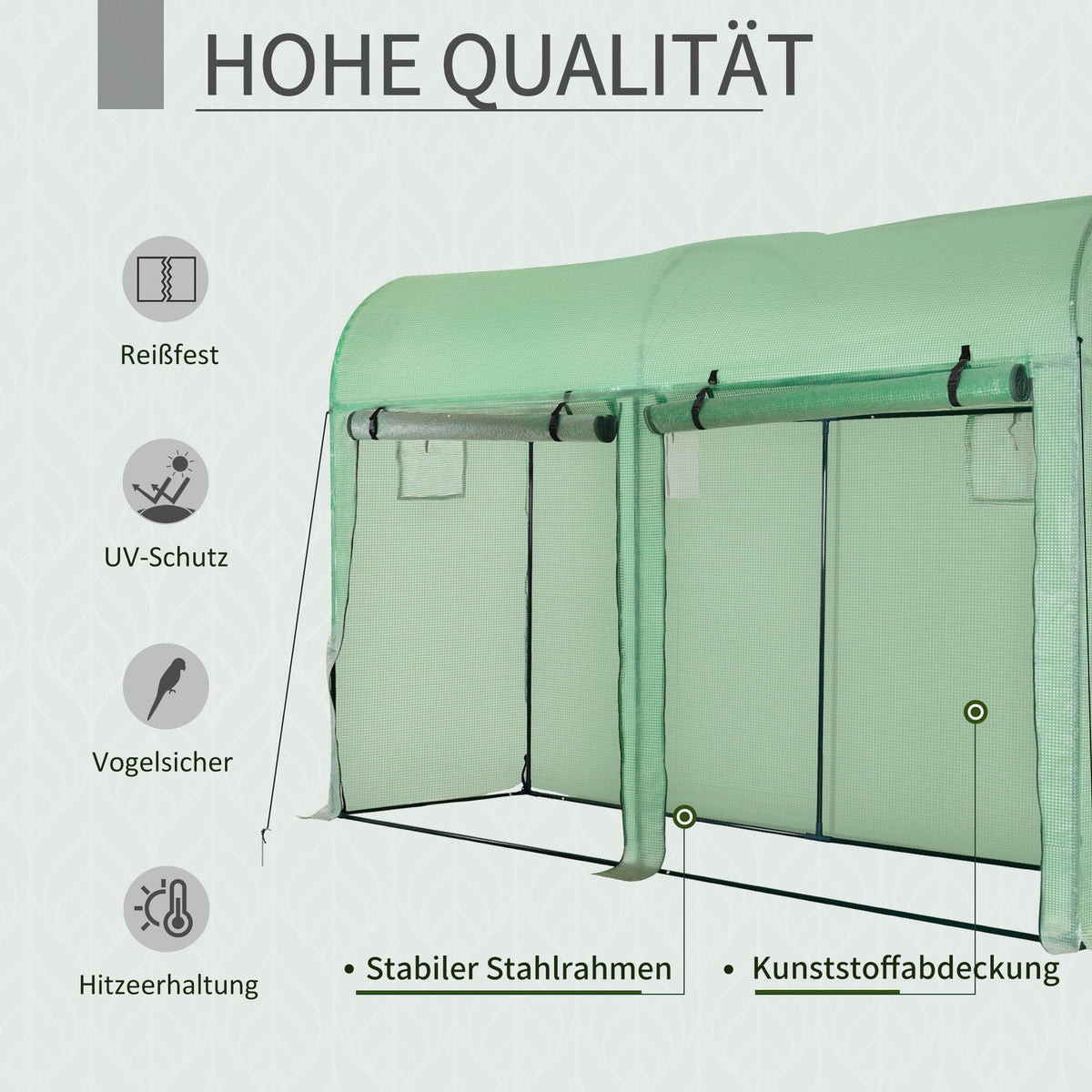 Foil greenhouse tomato greenhouse greenhouse 300 x 100 x 200 cm with 4 windows and 2 doors made of PE plastic and steel, ideal for garden
