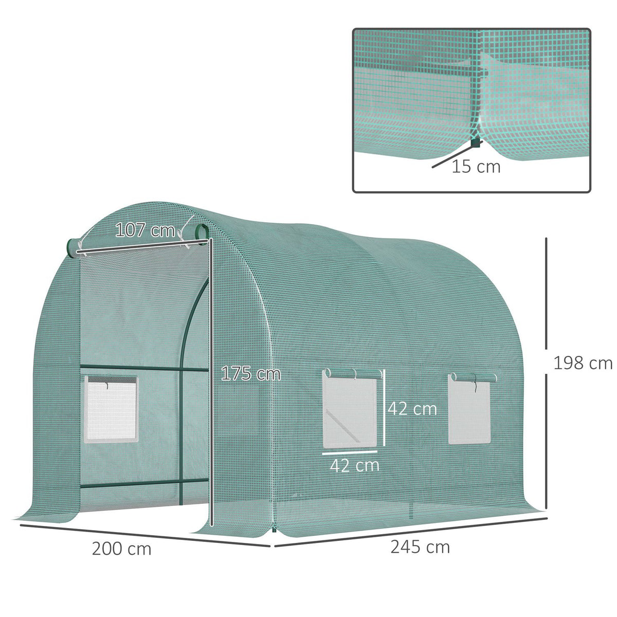 Foil greenhouse tomato greenhouse greenhouse foil tunnel cold frame with window green 245 x 200 x 198 cm