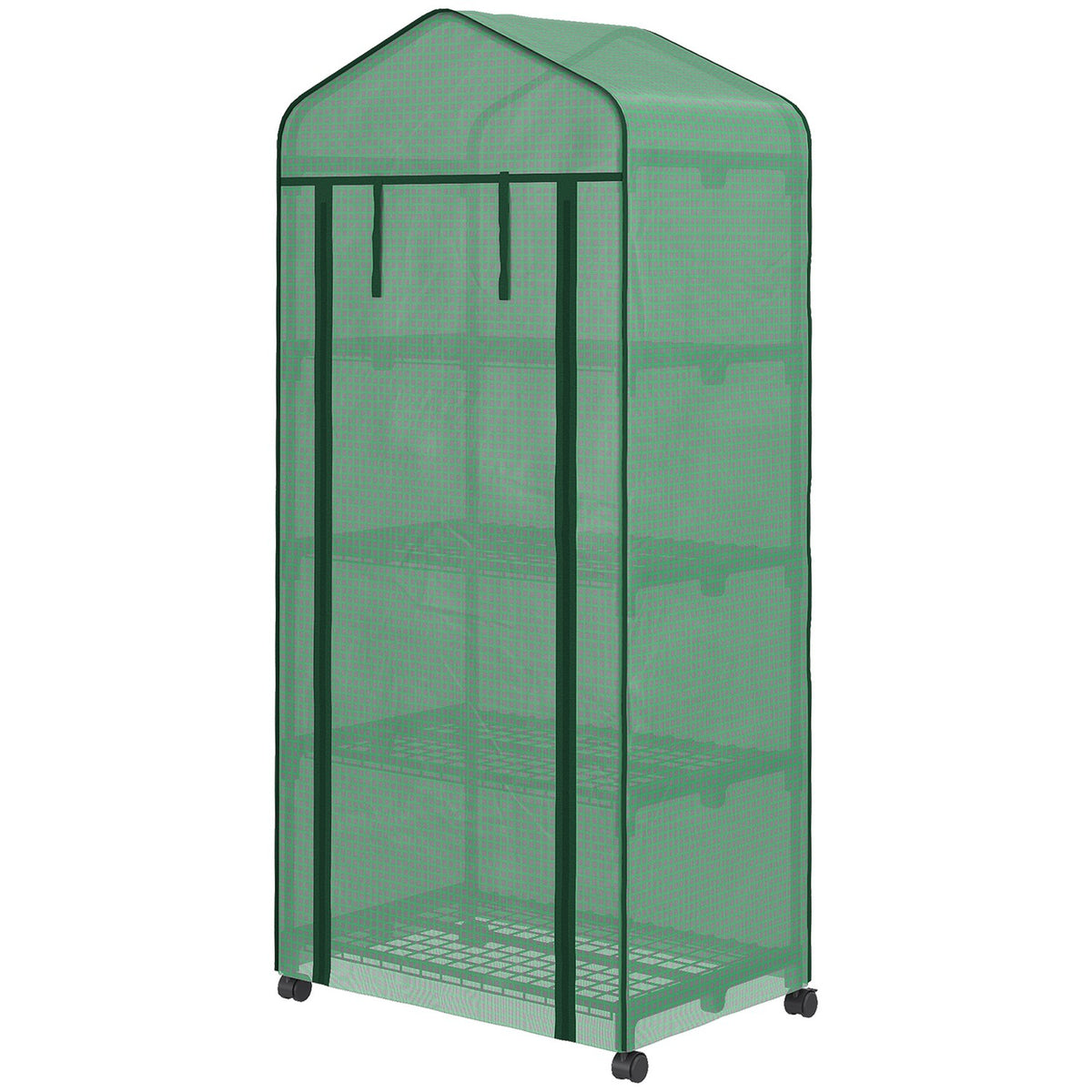 Foil greenhouse with roller, greenhouse with 4 shelves, foil greenhouse with steel frame, for garden, balcony 69 x 50 x 165 cm, green