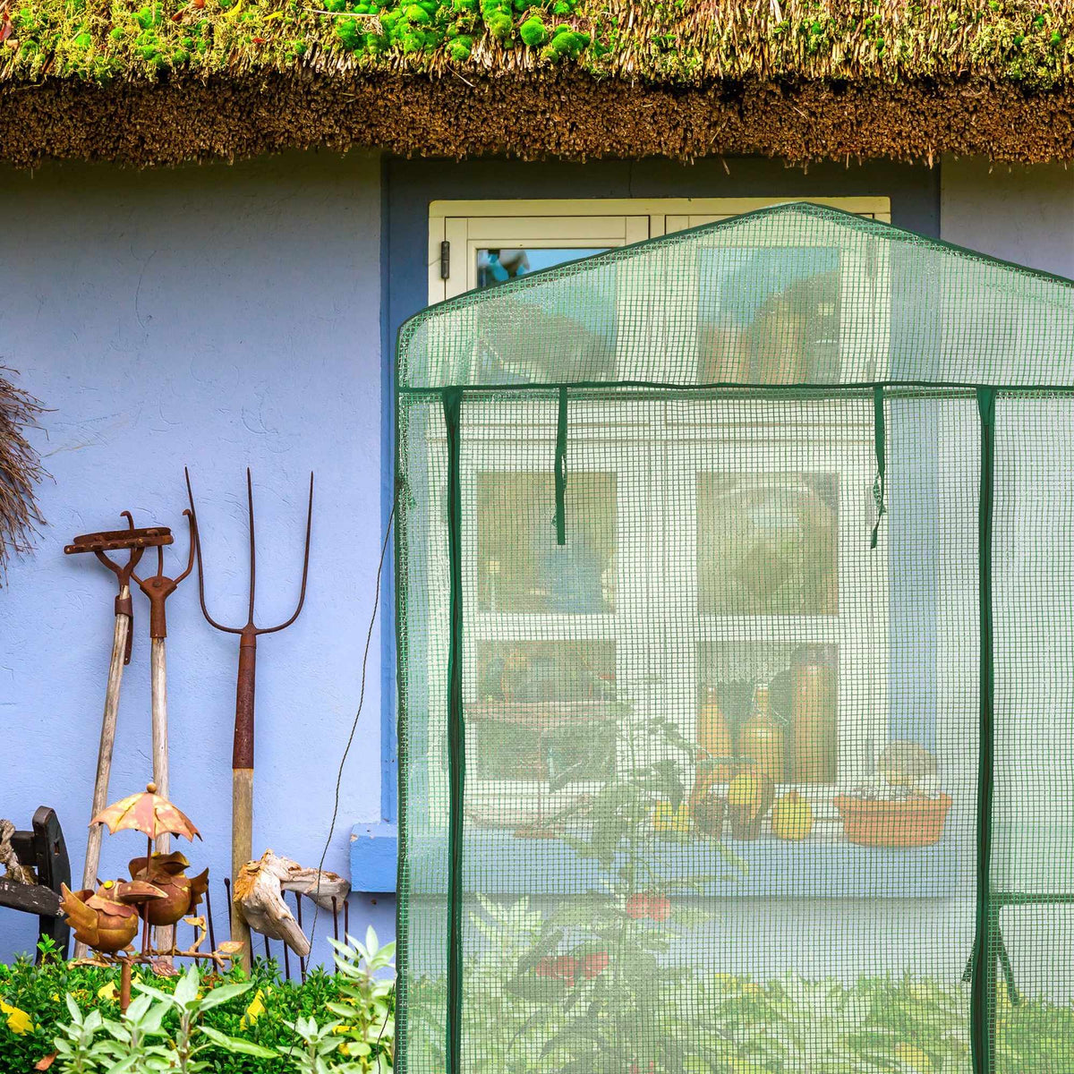Foil greenhouse with shelf