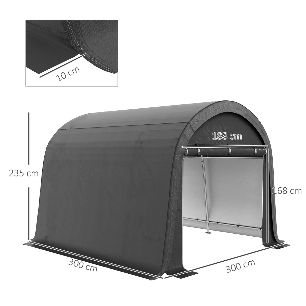 Foil tool shed 3x3m tool shed with UV protection, water-repellent, steel, PE, gray, with two roller shutters