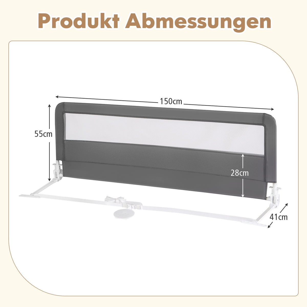 Foldable 150 cm Toddler Bed Rail with Removable Cover