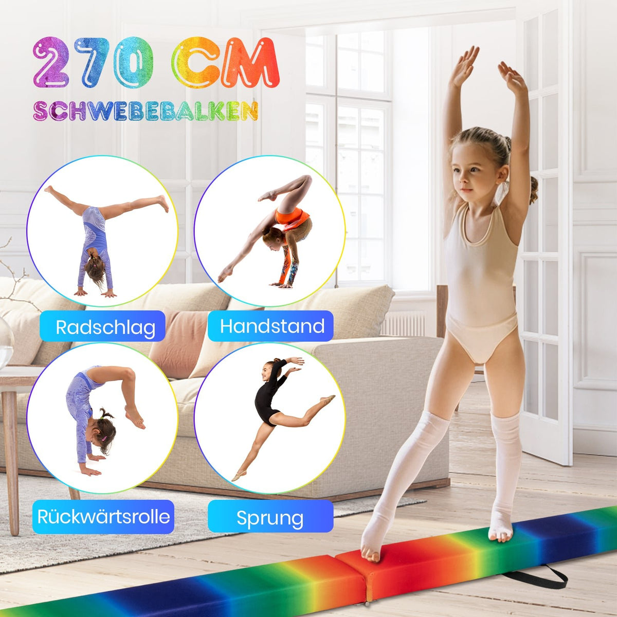 Foldable 270 cm Gymnastics Balance Beam for Kids