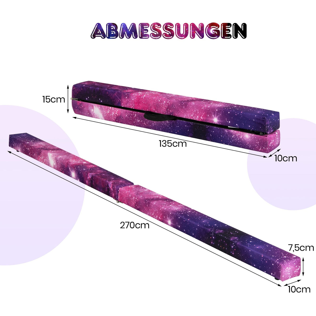 Foldable 270cm Gymnastics Balance Beam for Kids, Purple