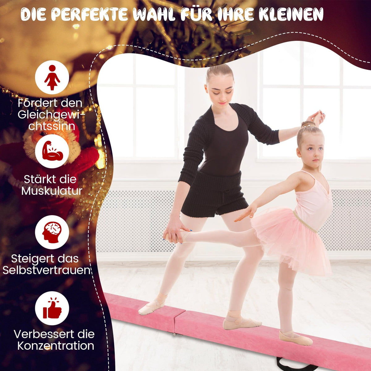 Foldable 270 cm Pink Gymnastics Balance Beam for Kids