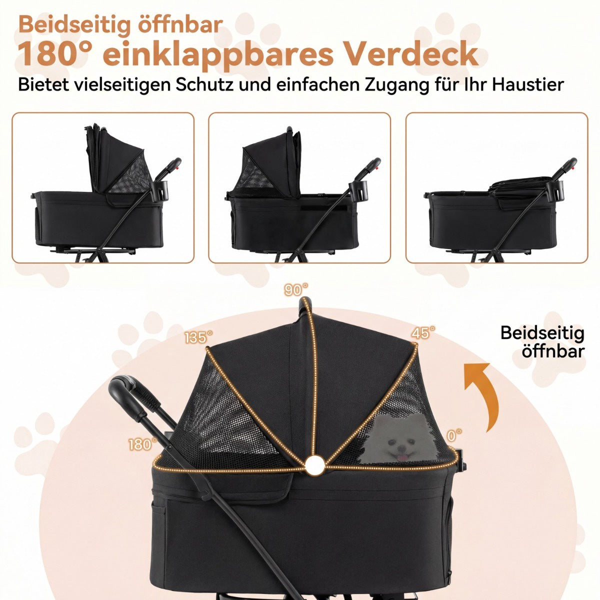 Foldable 3-in-1 Pet Stroller with Dual Carriers, Black
