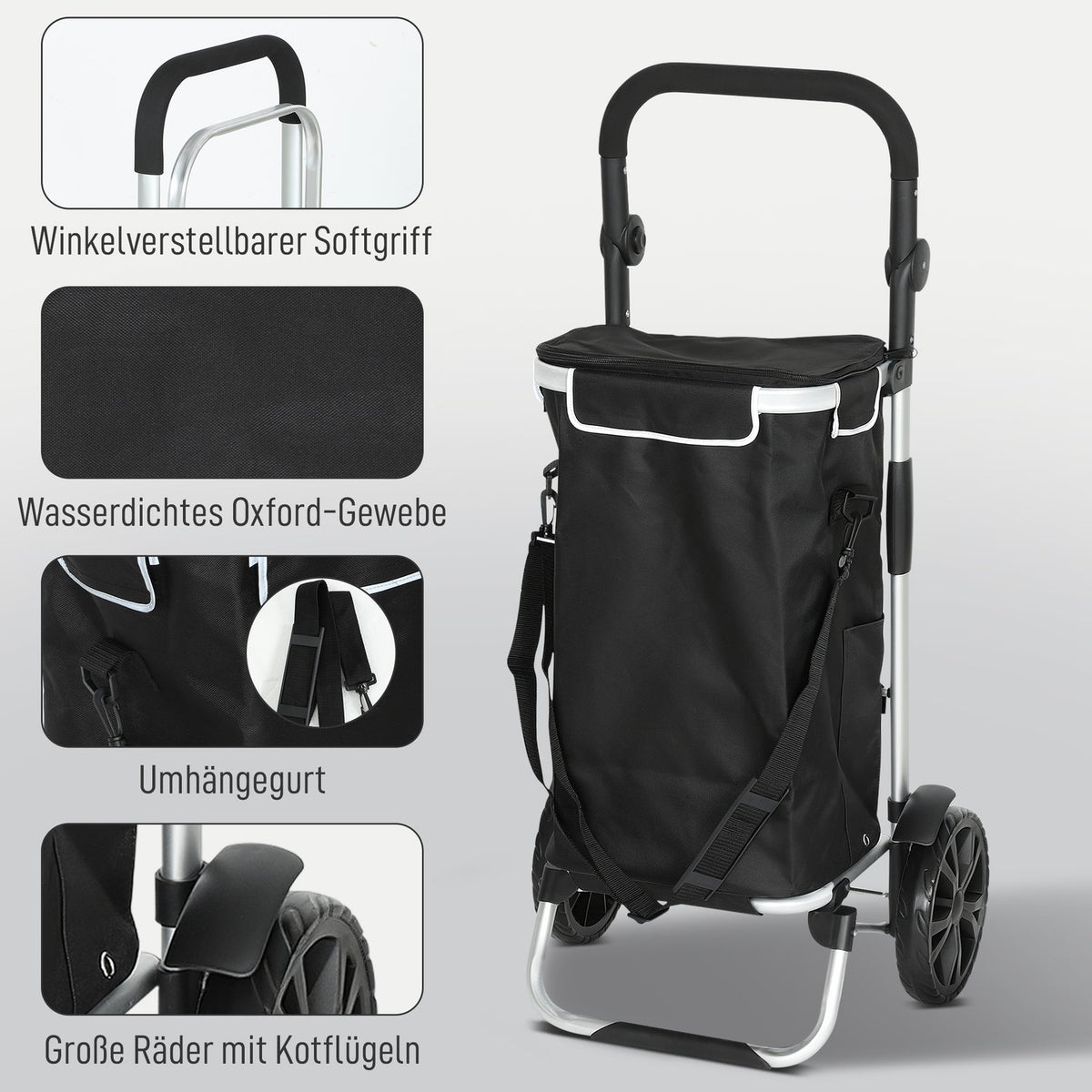Foldable 3-in-1 Shopping Trolley, 40L, 25kg Capacity, Black