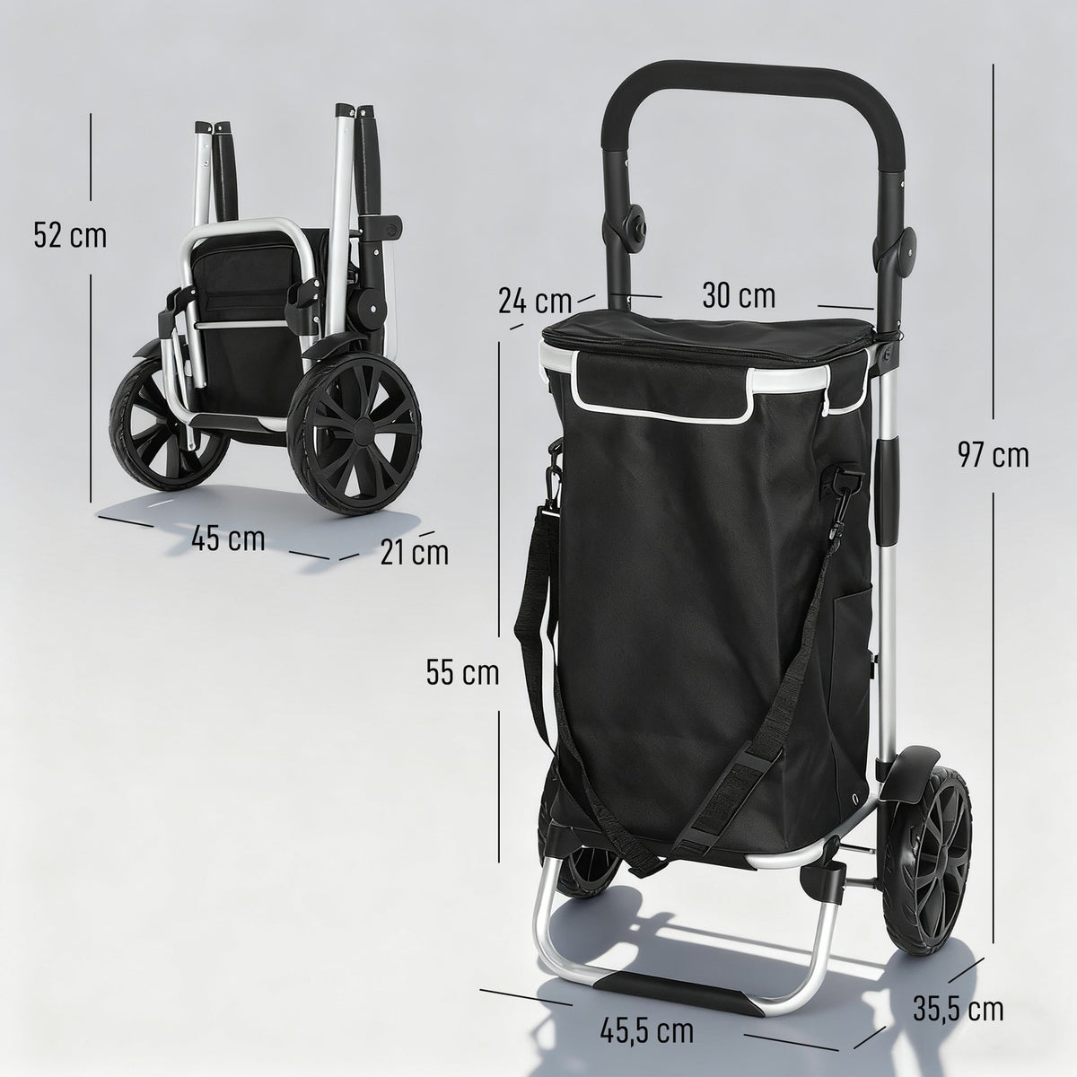 Foldable 3-in-1 Shopping Trolley, 40L, 25kg Capacity, Black