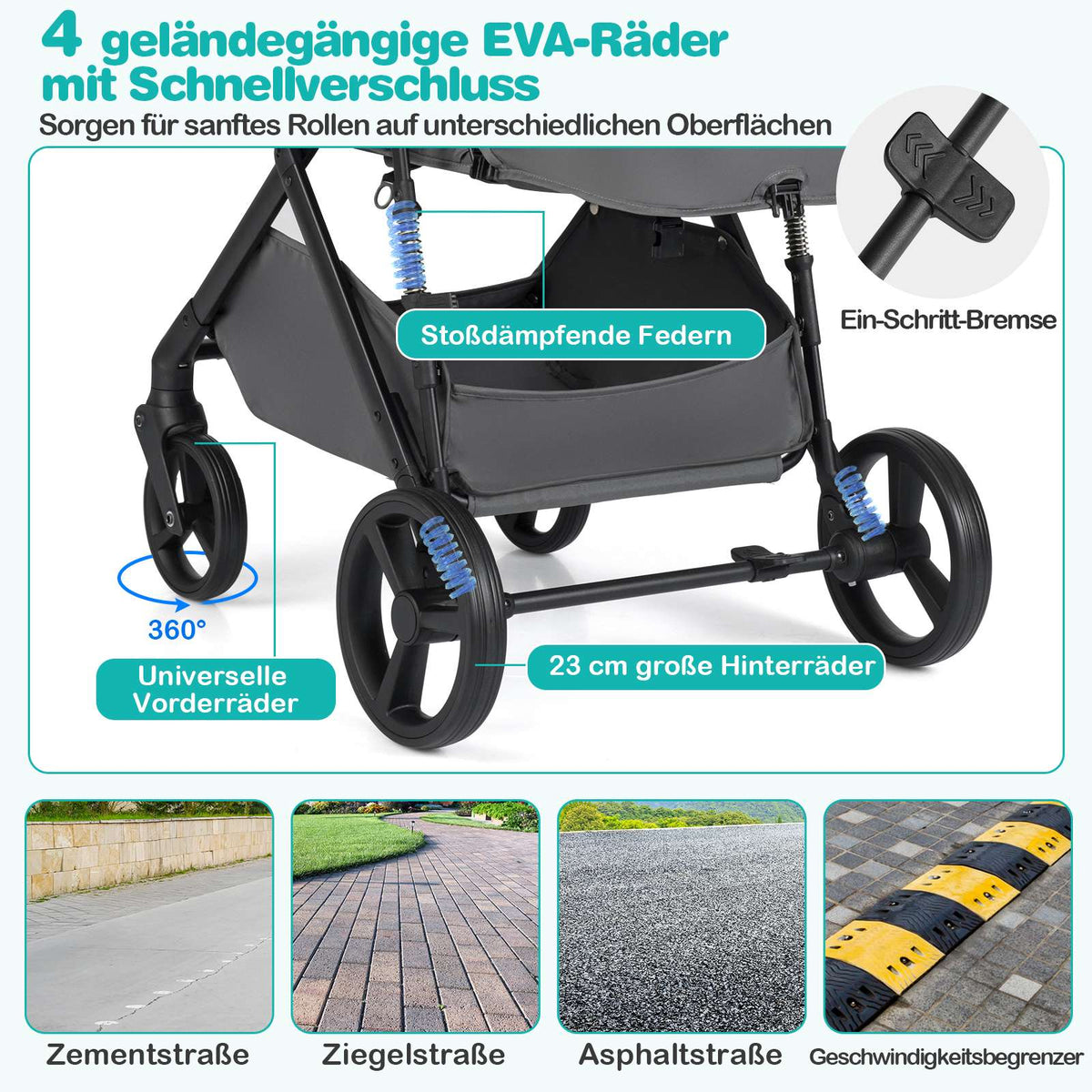 Foldable 3-in-1 Stroller with Reversible Seat, Grey