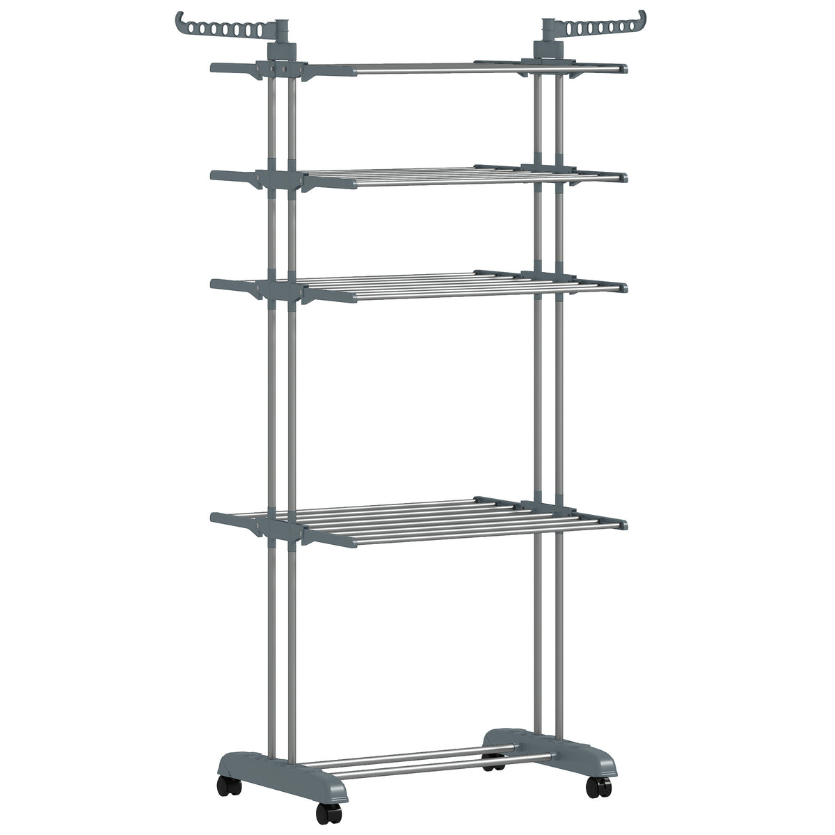Foldable 5-Tier Clothes Drying Rack with Wheels, Grey