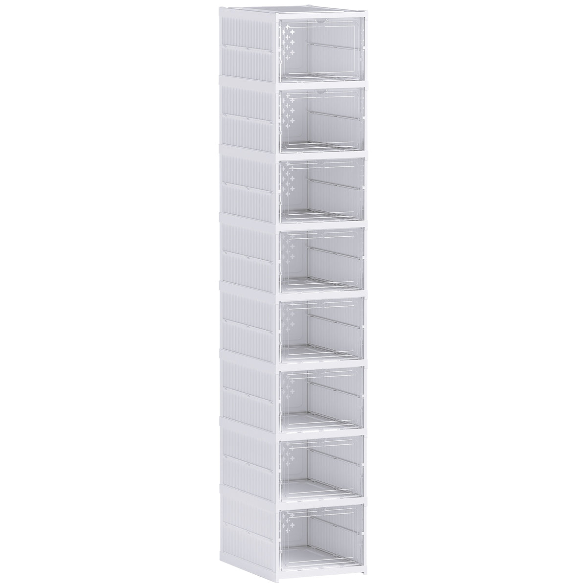 Foldable 8-Tier Shoe Rack, Ventilated Plastic, White