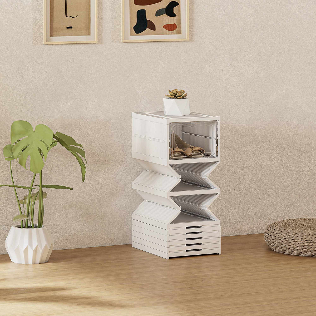 Foldable 8-Tier Shoe Rack, Ventilated Plastic, White