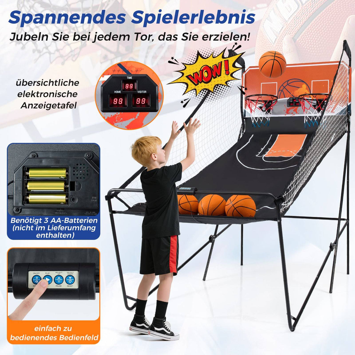 Foldable Arcade Basketball Game with 8 Modes & Scoreboard