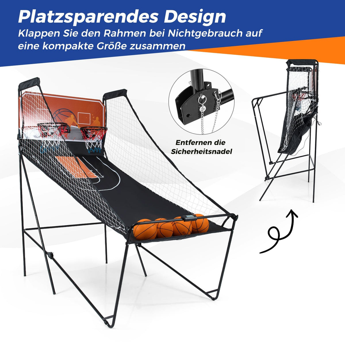 Foldable Arcade Basketball Game with 8 Modes & Scoreboard