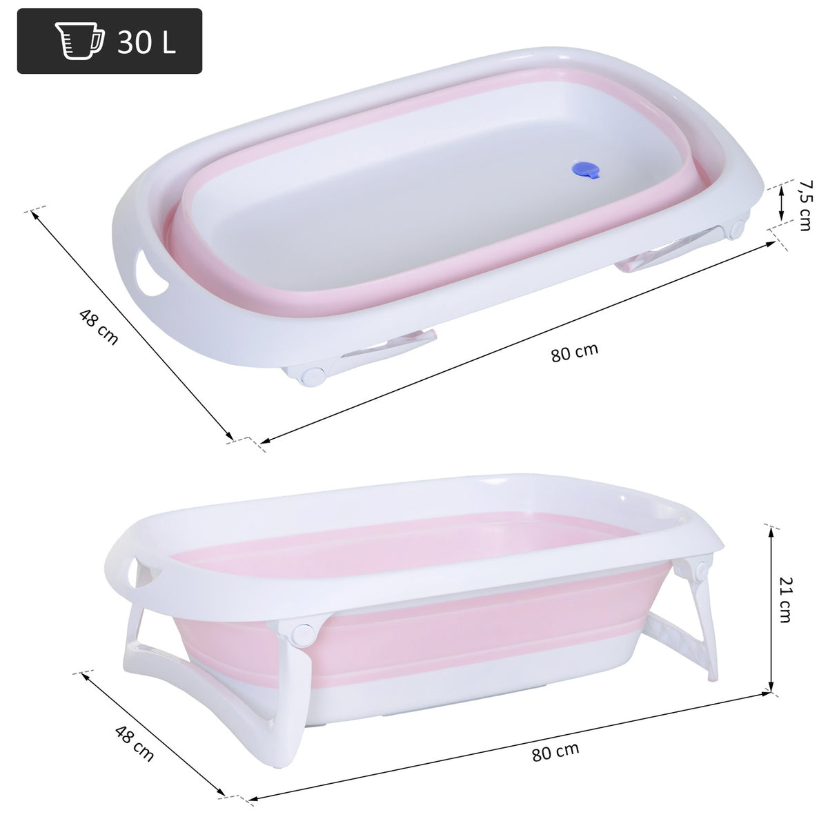 Foldable Baby Bath Ergonomic Non-Slip Baby Bath Tub Foldable Plastic Pink 80X48X21Cm