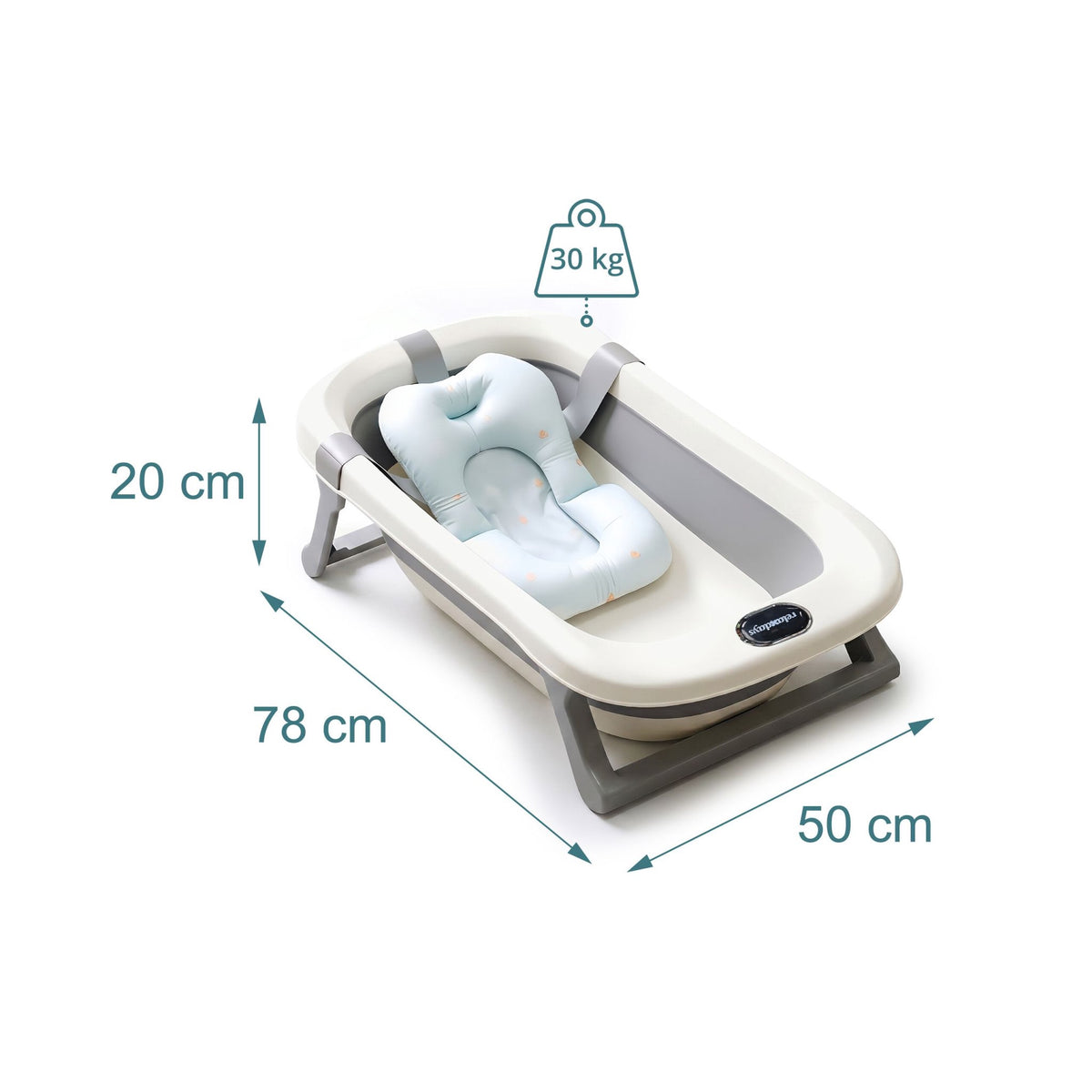 Foldable Baby Bath with Cushion, Cream/Grey