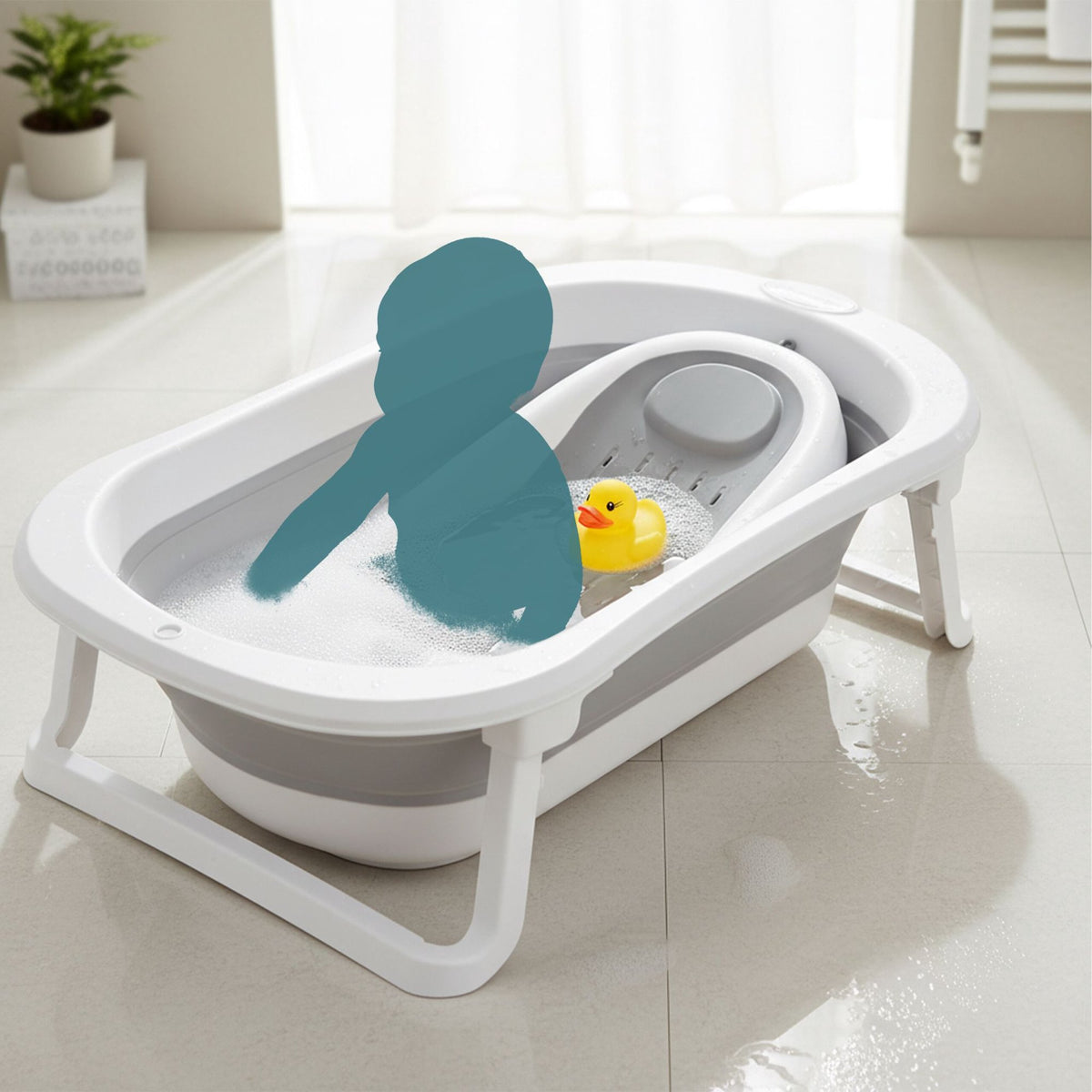 Foldable Baby Bath with Insert, Temp-Sensitive Plug