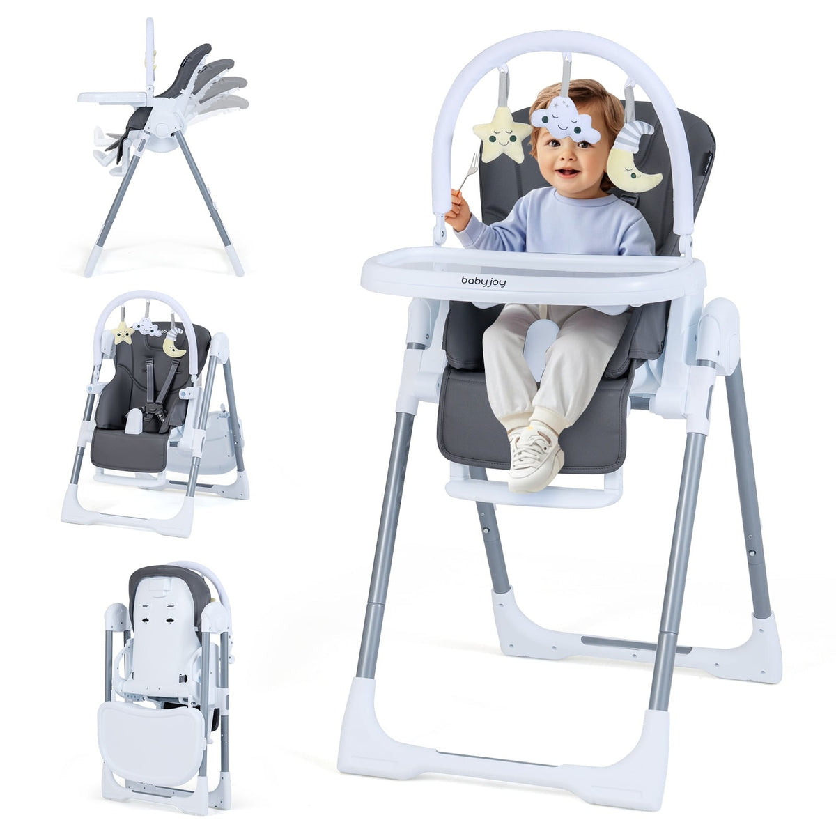 Foldable Baby High Chair with Recline & Adjustable Backrest