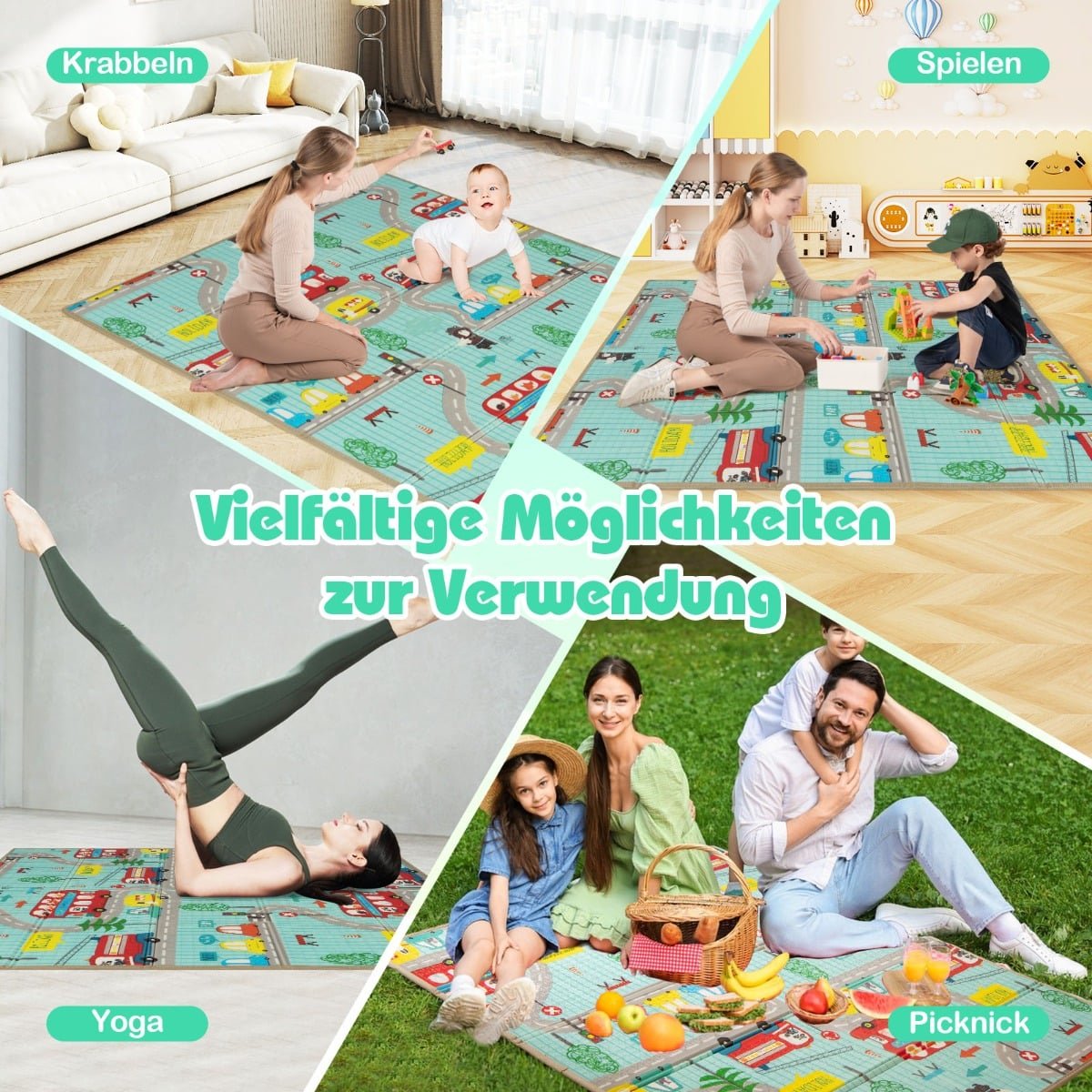 Foldable Baby Play Mat, XPE Foam, Double-Sided, 178x148 cm
