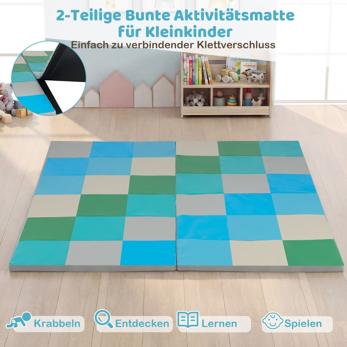Foldable Baby Play Mat with Foam & Faux Leather, 2-Piece