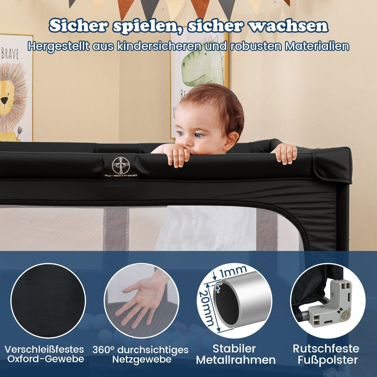 Foldable Baby Playpen, 150x150 cm with Balls & Handles