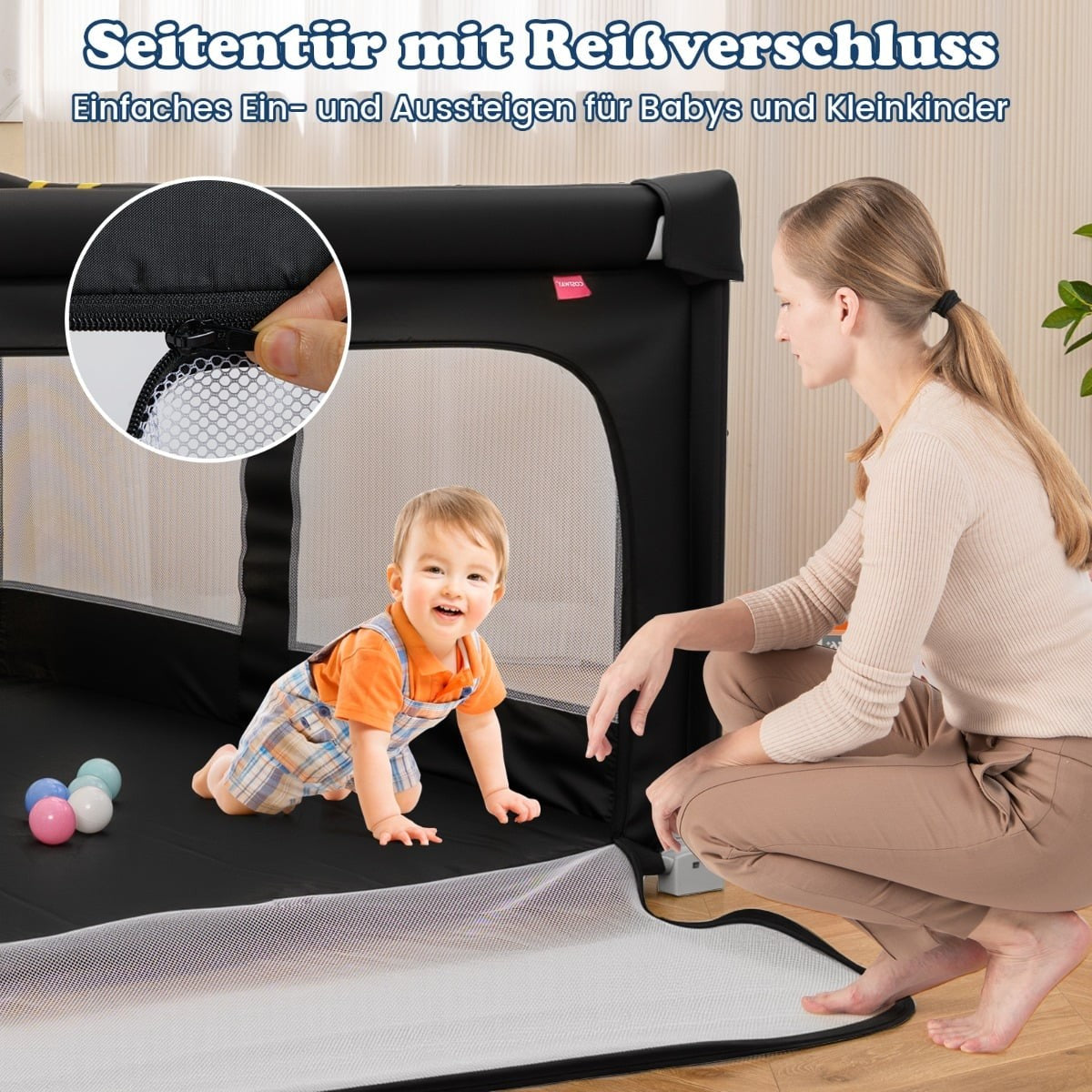 Foldable Baby Playpen, 150x150 cm with Balls & Handles