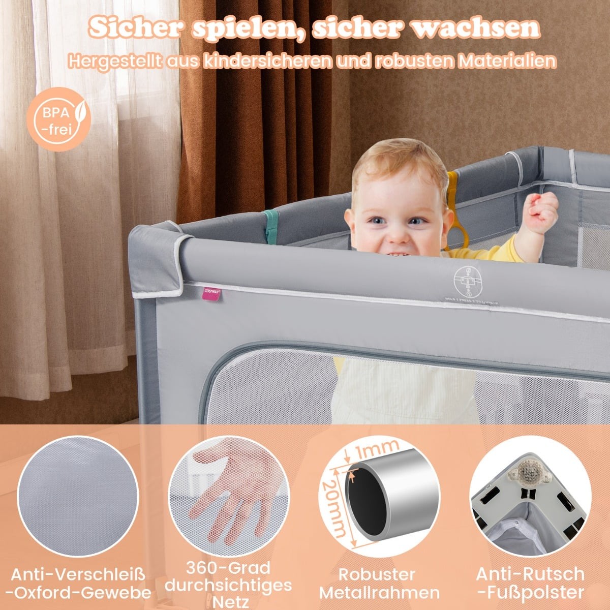 Foldable Baby Playpen with 50 Balls, 150x150 cm, Grey