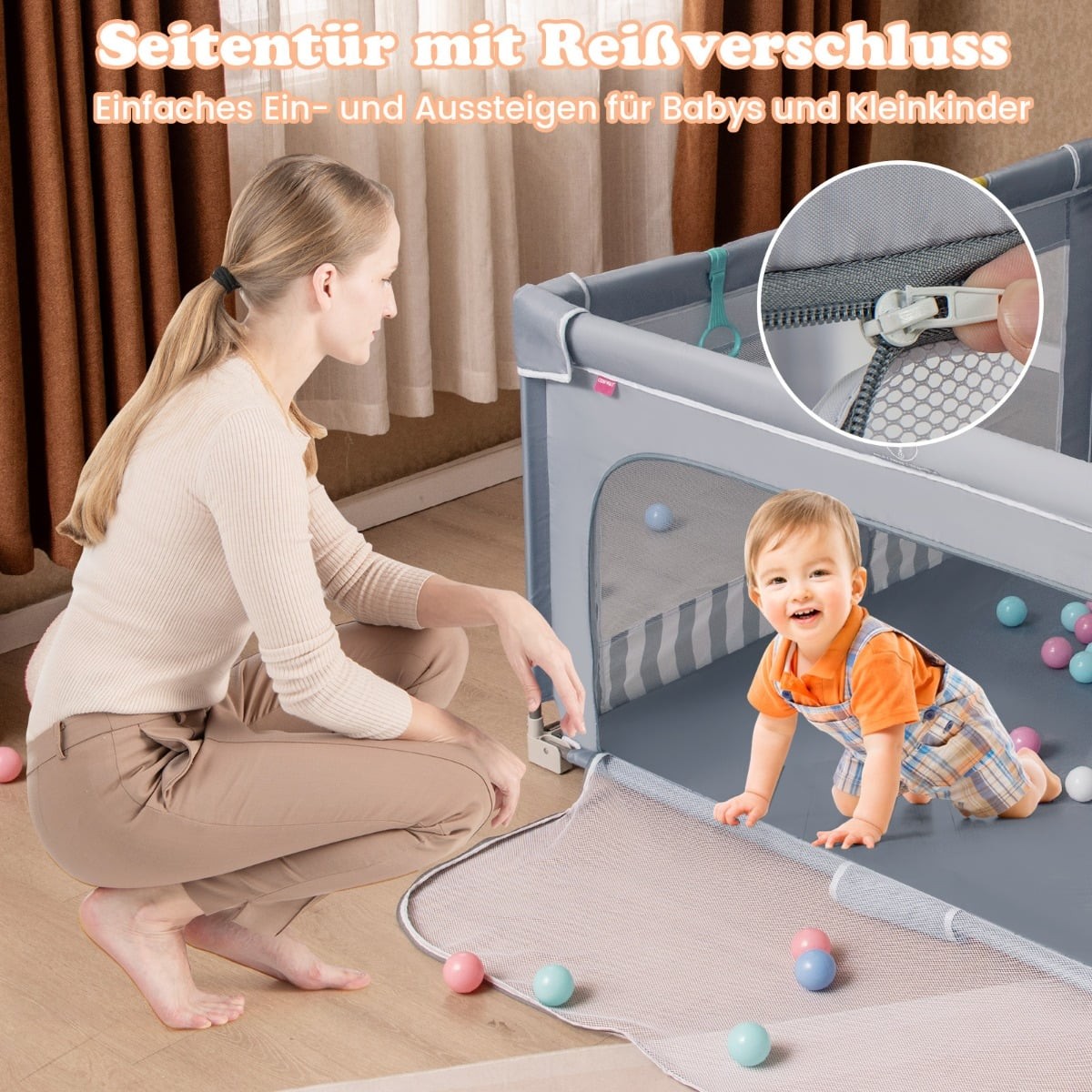 Foldable Baby Playpen with 50 Balls, 150x150 cm, Grey