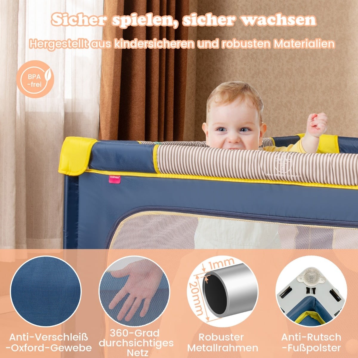 Foldable Baby Playpen with Balls & Zipper Door, 150x150 cm