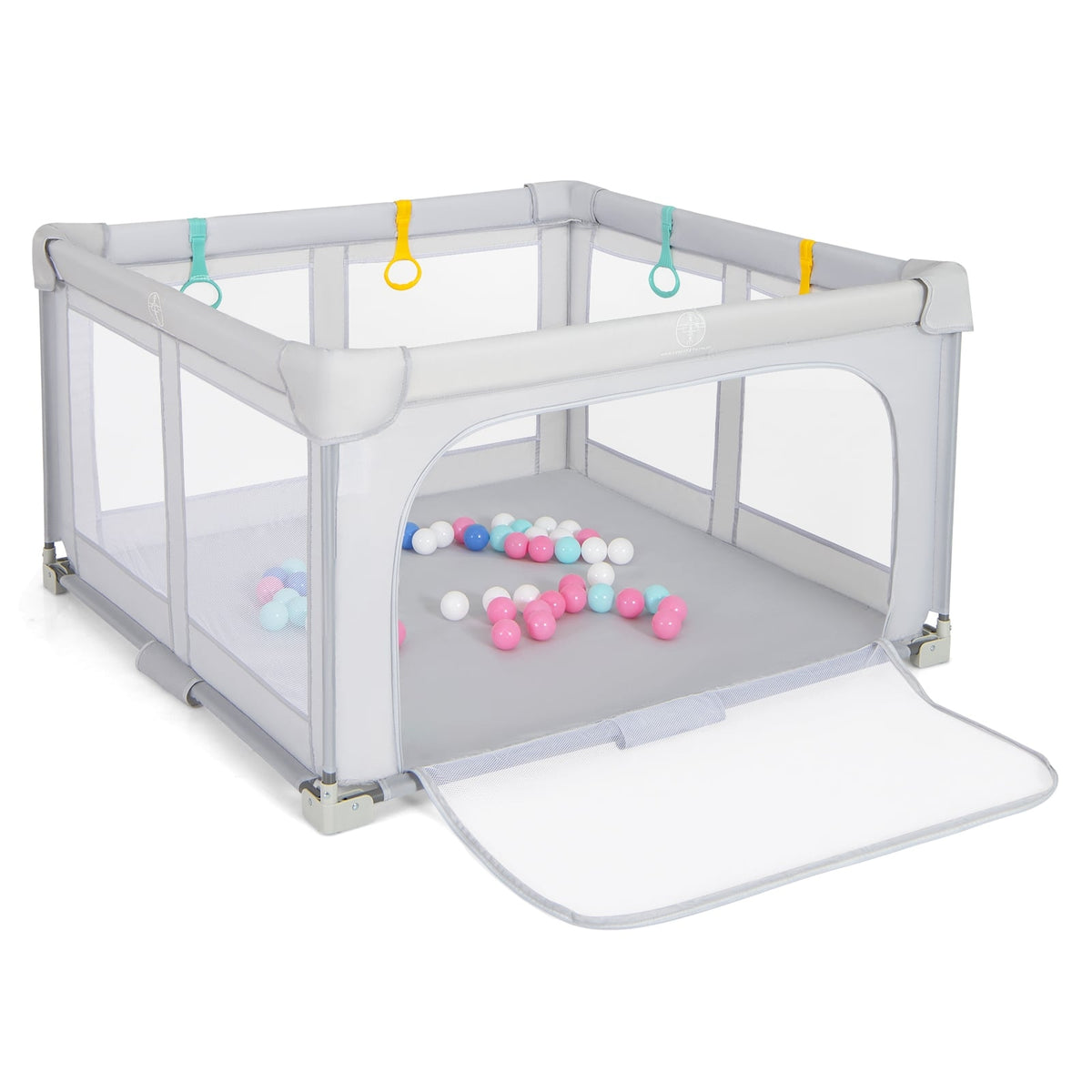 Foldable Baby Playpen with Balls & Zipper Door, Gray
