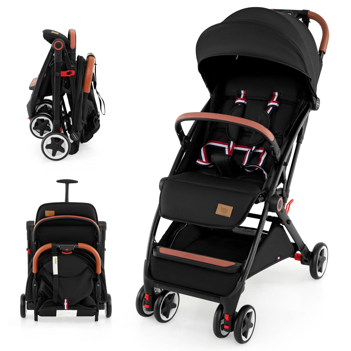 Foldable Baby Stroller with Adjustable Backrest & Canopy