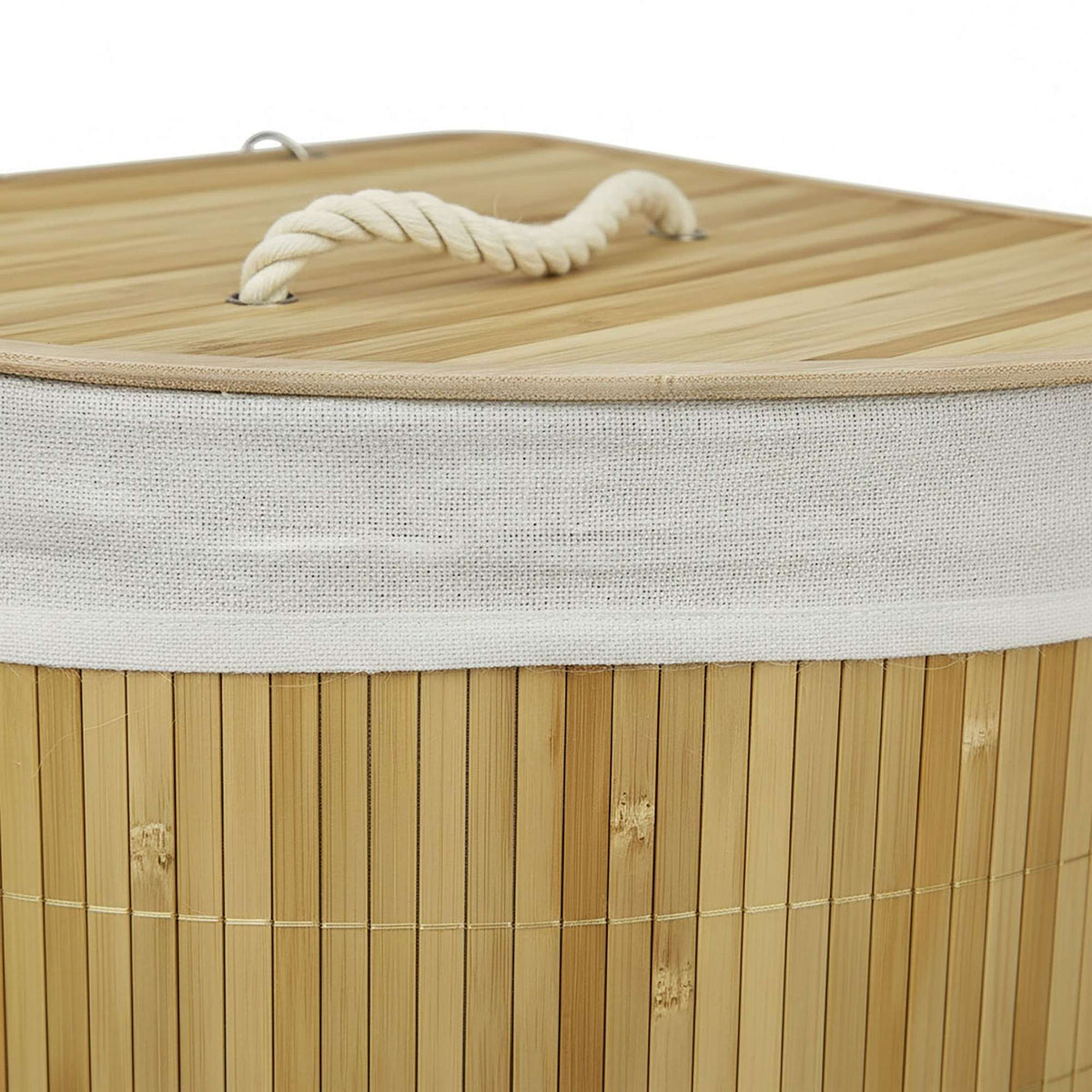 Foldable Bamboo Corner Laundry Bin with Lid