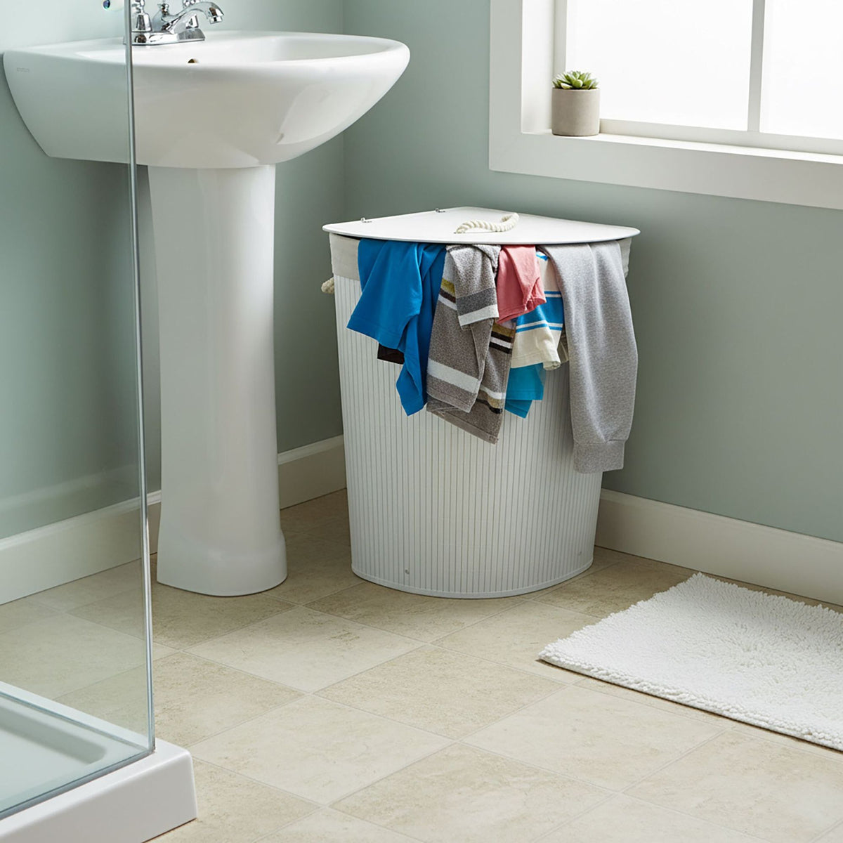 Foldable Bamboo Corner Laundry Bin with Lid