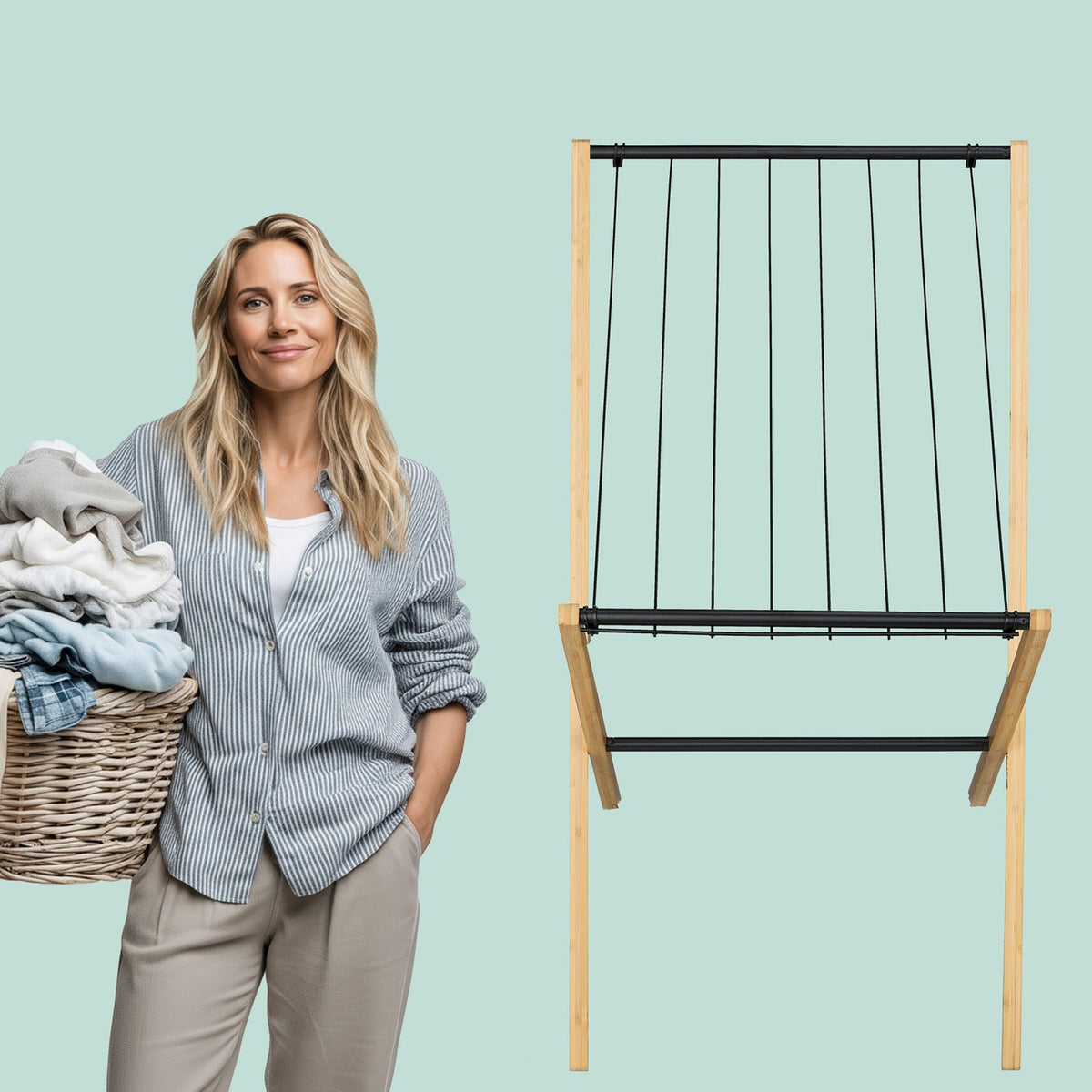 Foldable Bamboo Metal Laundry Rack – Space-Saving Dryer
