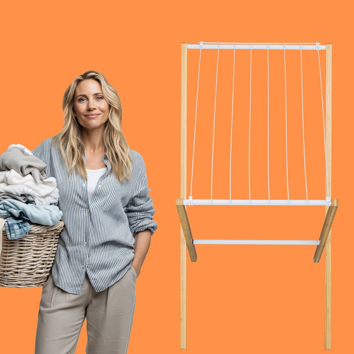 Foldable Bamboo Metal Laundry Rack – Space-Saving Dryer