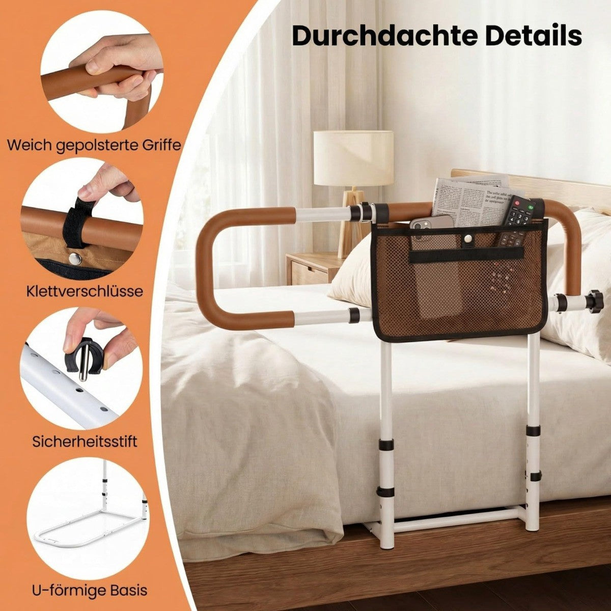 Foldable Bed Rail for Seniors, Adjustable Width & Height