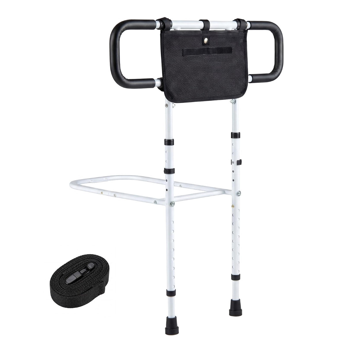 Foldable Bed Rail for Seniors with Storage Pocket, White