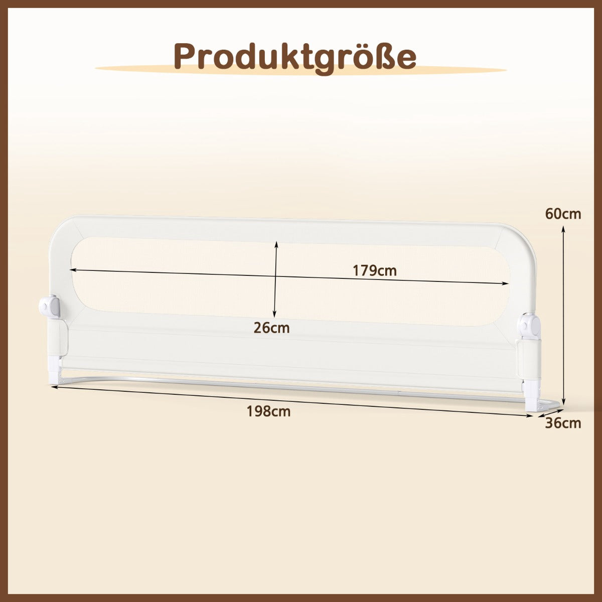 Foldable Bed Rail with Removable Cover, 198 x 60 cm, White