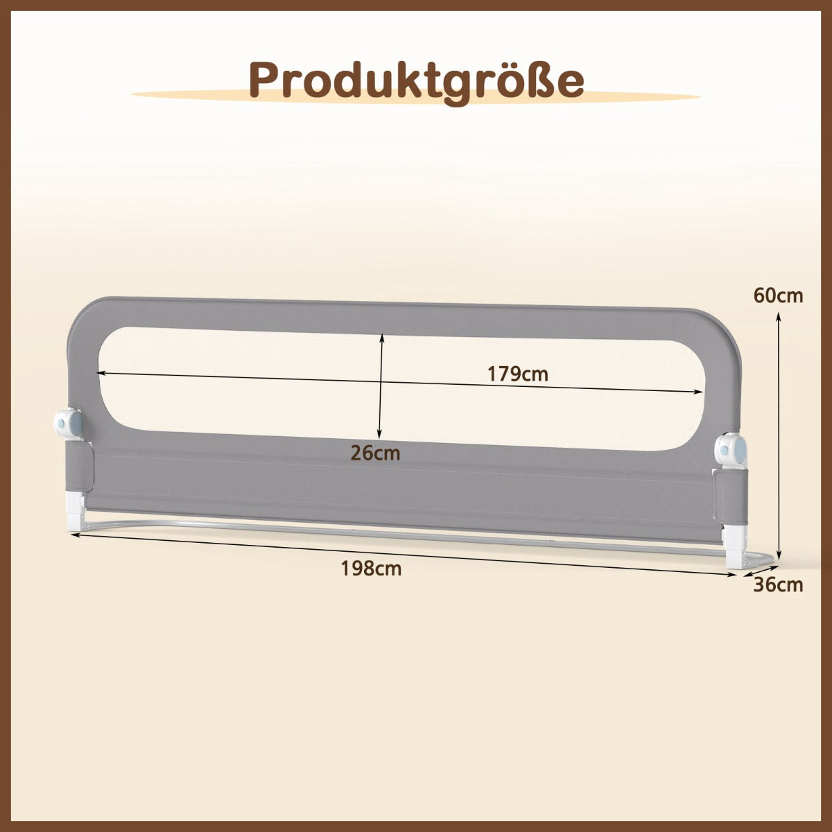 Foldable Bed Rail with Removable Oxford Cover, Grey, 198x60 cm
