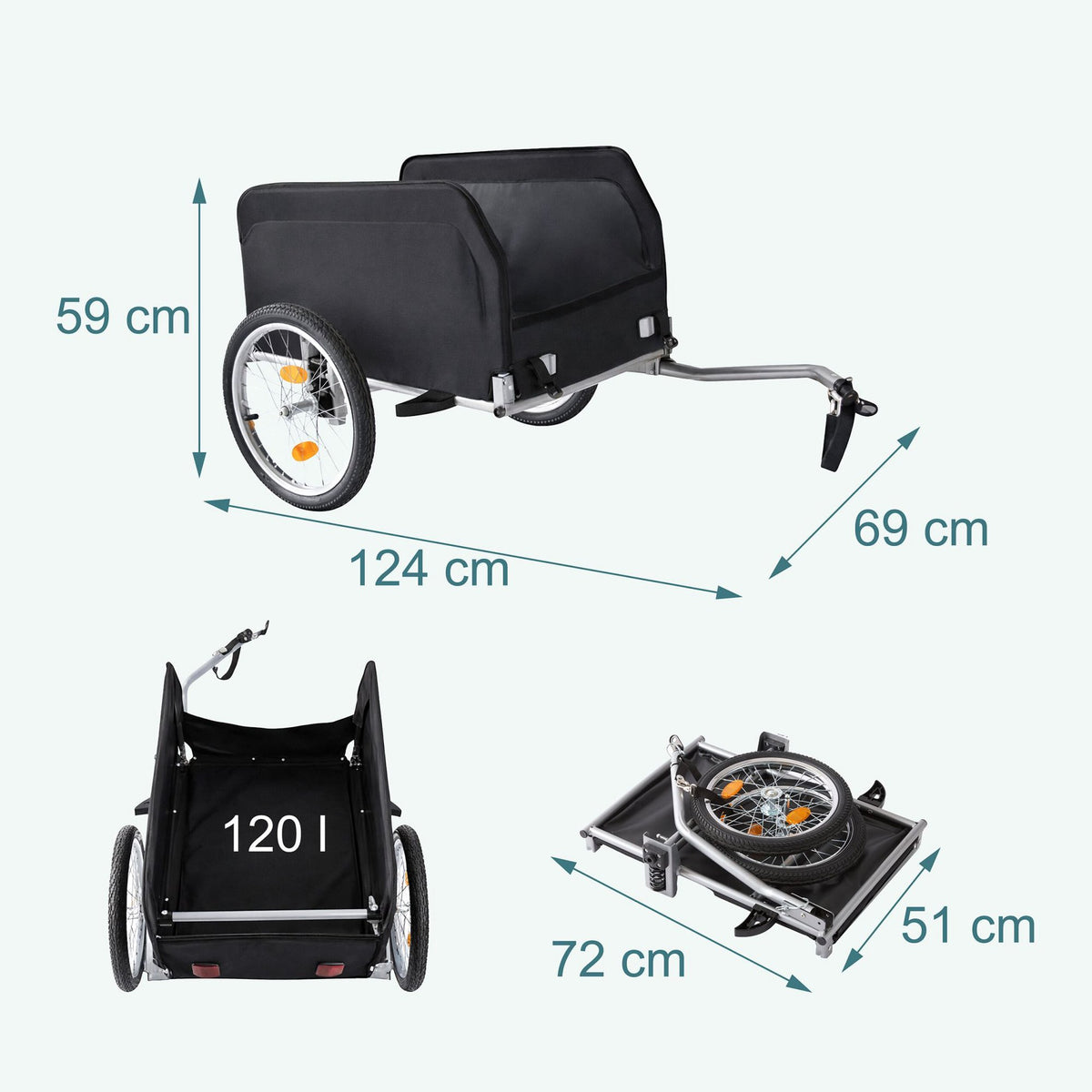 Foldable Bicycle Cargo Trailer with Weatherproof Cover