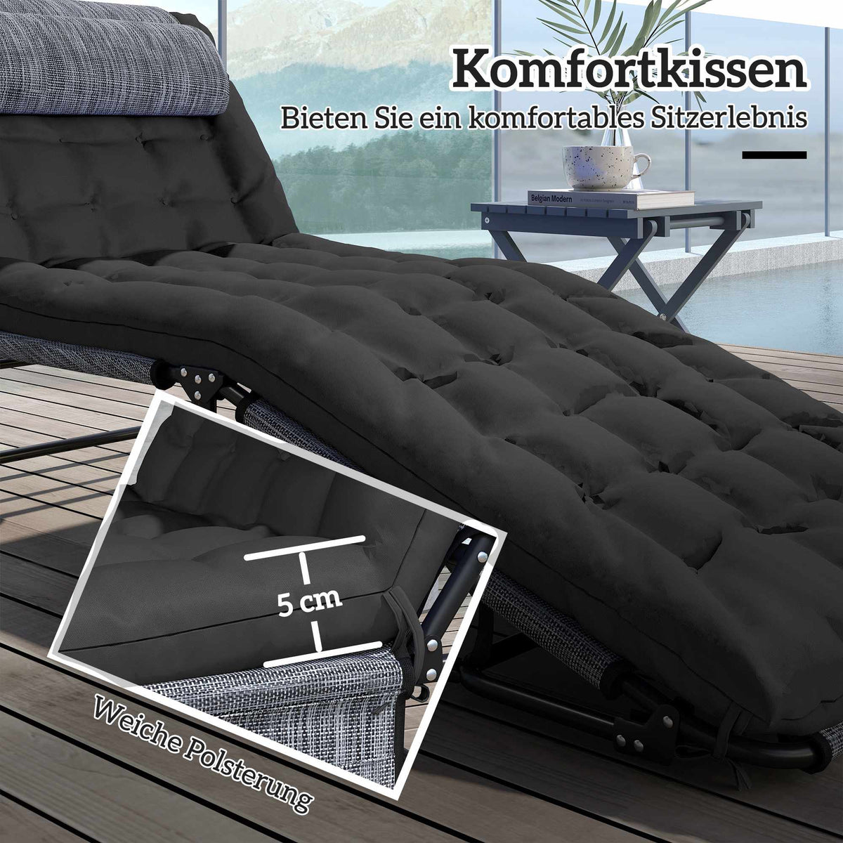 Foldable Camping Bed with Adjustable Backrest and Pillow