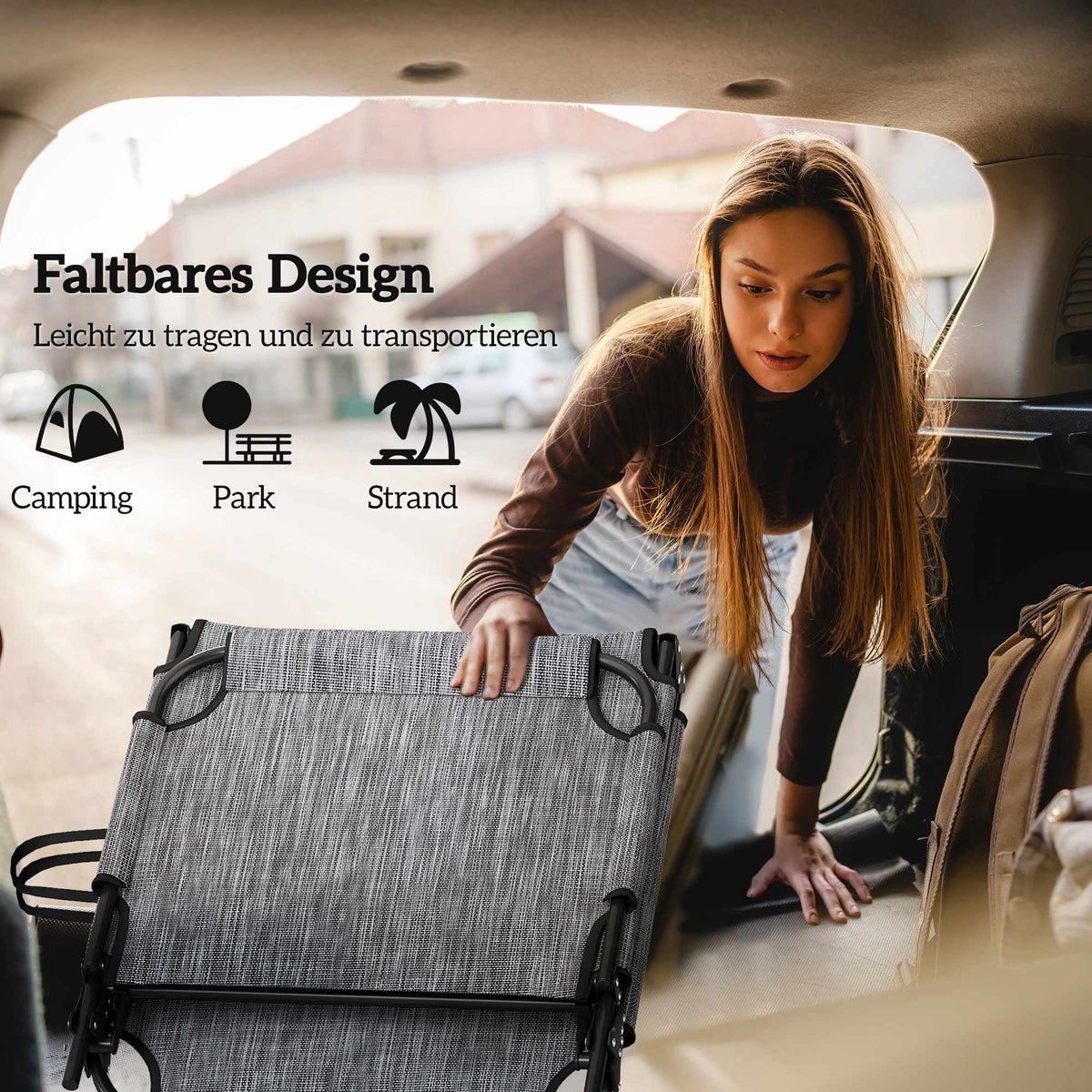 Foldable Camping Bed with Adjustable Backrest and Pillow