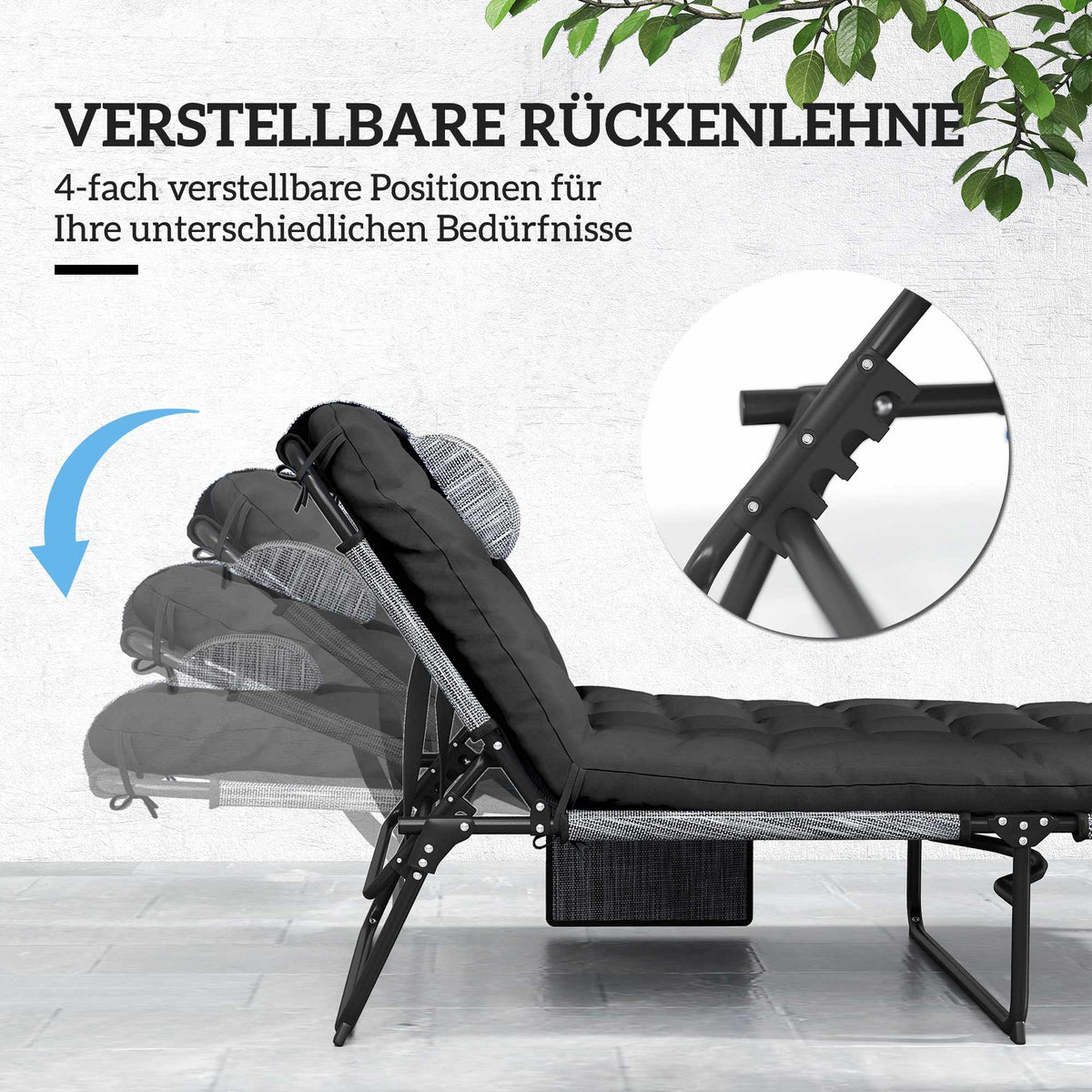 Foldable Camping Bed with Adjustable Backrest and Pillow