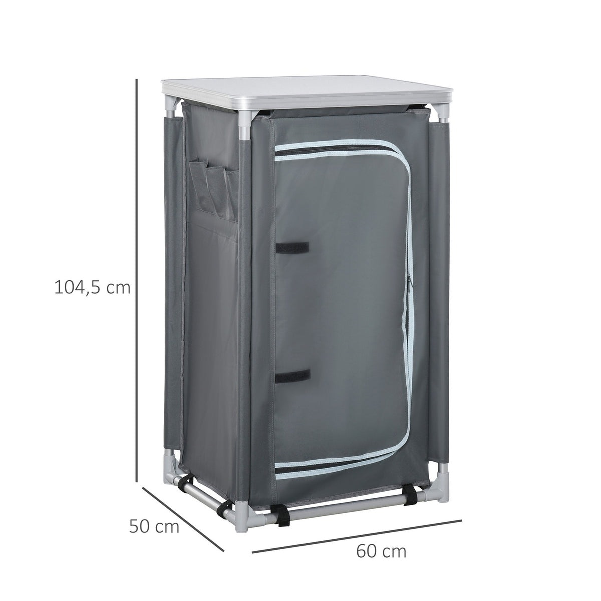 Foldable Camping Cabinet Kitchen Box Portable With Worktop, 3 Shelves, 600D Oxford Fabric, Gray, 60X50X104.5Cm
