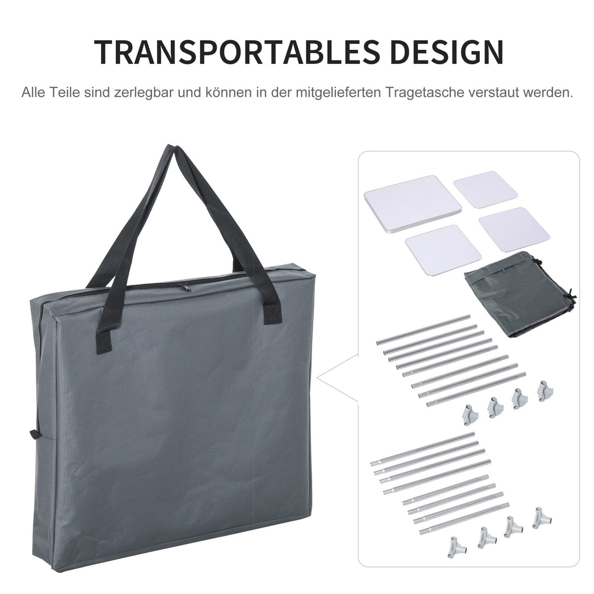 Foldable Camping Cabinet Kitchen Box Portable With Worktop, 3 Shelves, 600D Oxford Fabric, Gray, 60X50X104.5Cm