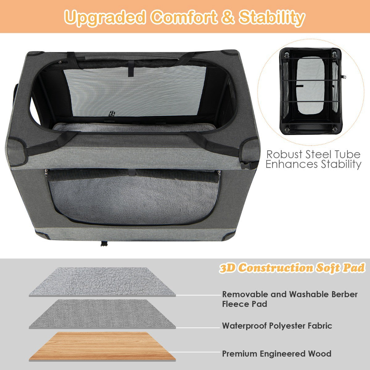 Foldable Cat Carrier, XL, 4 Lockable Wheels, Mesh Doors